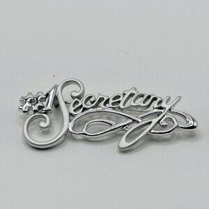 Danecraft #1 Secretary Brooch Pin Silver Tone Script Lettering Signed Vintage